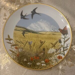 Nature Scene Decorative Plate with Gold Trim